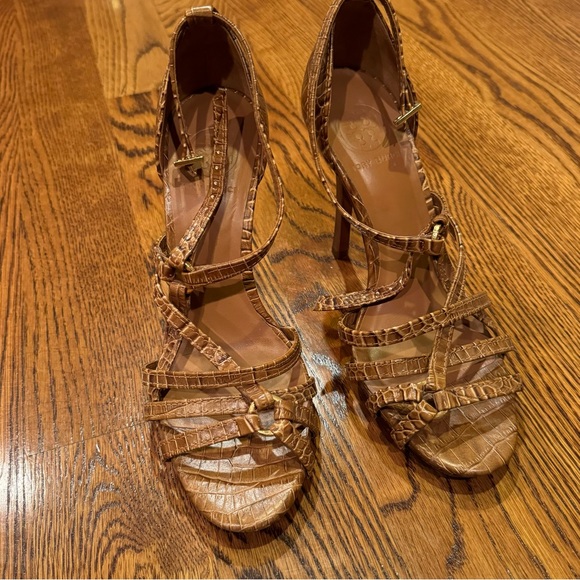 Tory Burch Shoes - Tory Burch Elizabetta Crocodile Brown Leather Embossed Heels | Size 7.5